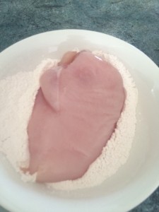 Little Hummingbird - Coating the chicken breast in arrowroot flour